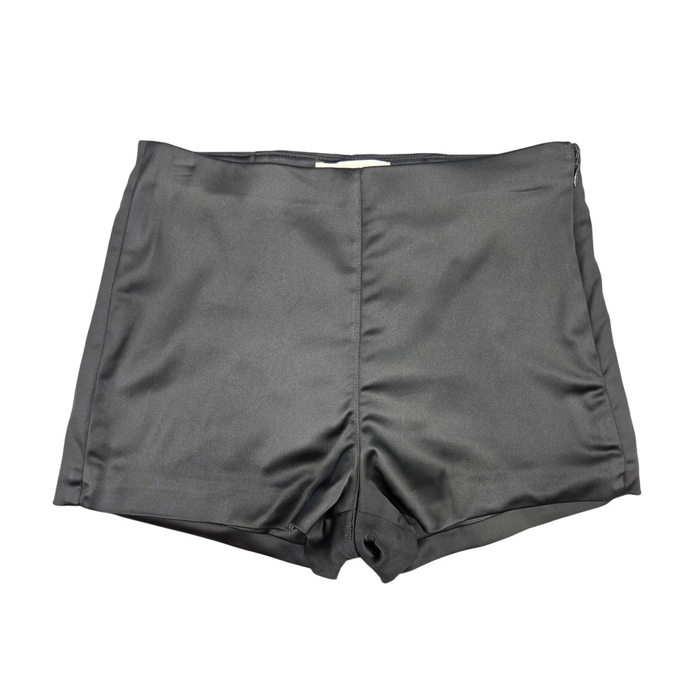 Abercrombie & Fitch Micro Mini Black Satin High Waisted Side Zip Shorts Size 27